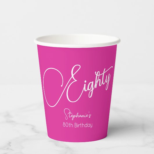 Gewoon modern script Roze 80e verjaardag Party Papieren Bekers (Achterkant)