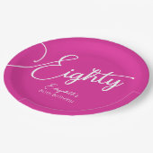 Gewoon modern script Roze 80e verjaardag Party Papieren Bordje (Gekanteld)