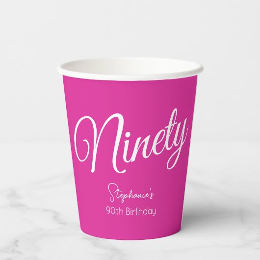 Gewoon modern script Roze 90ste verjaardag Party Papieren Bekers (Achterkant)
