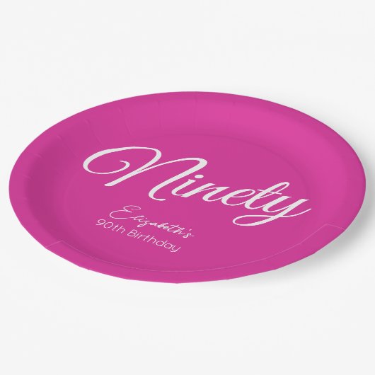 Gewoon modern script Roze 90ste verjaardag Party Papieren Bordje (Gekanteld)
