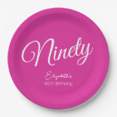 Gewoon modern script Roze 90ste verjaardag Party Papieren Bordje (Voorkant)