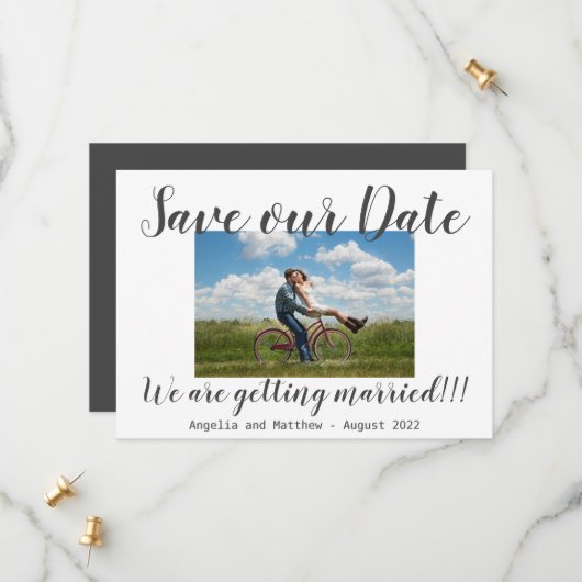 Gewoon modern we worden getrouwd met foto save the date (Voorkant / Achterkant in situ)