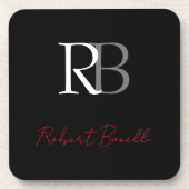 Gewoon Modern Zwart Rood Monogrammed Initialen Naa Bier Onderzetter (Voorkant)