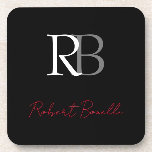 Gewoon Modern Zwart Rood Monogrammed Initialen Naa Bier Onderzetter (Voorkant)