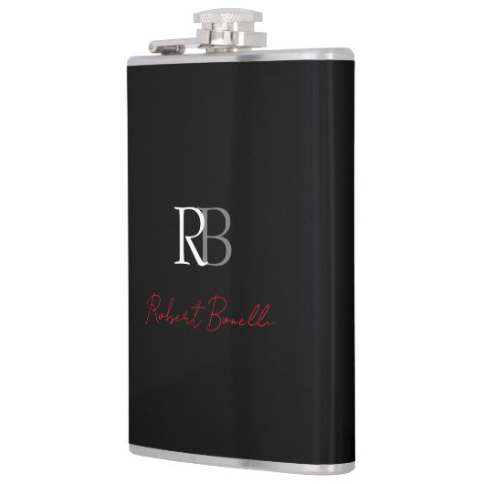 Gewoon Modern Zwart Rood Monogrammed Initialen Naa Heupfles (Links)