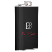 Gewoon Modern Zwart Rood Monogrammed Initialen Naa Heupfles (Rechts)