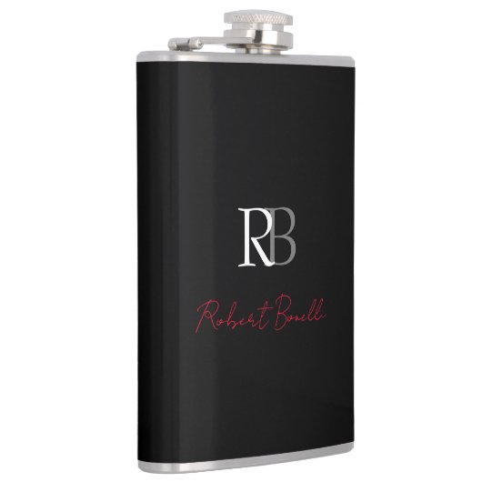 Gewoon Modern Zwart Rood Monogrammed Initialen Naa Heupfles (Rechts)