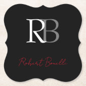 Gewoon Modern Zwart Rood Monogrammed Initialen Naa Kartonnen Onderzetters (Voorkant)