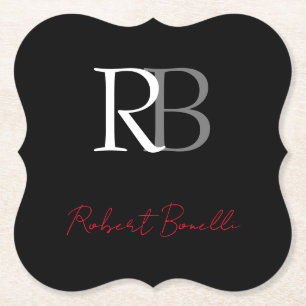 Gewoon Modern Zwart Rood Monogrammed Initialen Naa Kartonnen Onderzetters