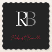 Gewoon Modern Zwart Rood Monogrammed Initialen Naa Kartonnen Onderzetters (Voorkant)