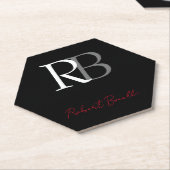 Gewoon Modern Zwart Rood Monogrammed Initialen Naa Kartonnen Onderzetters (Schuin)