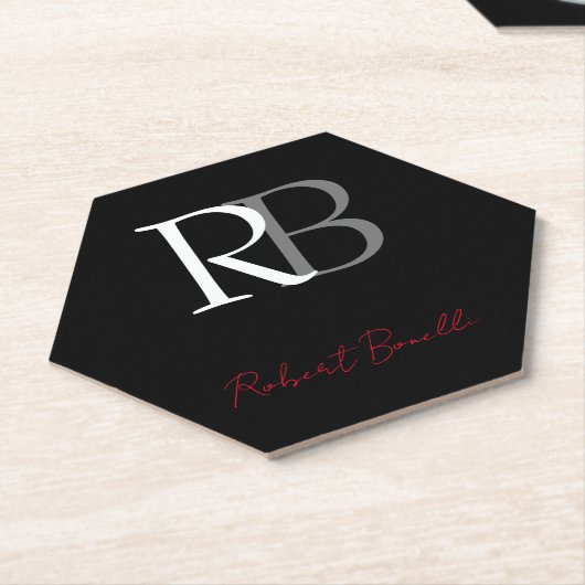 Gewoon Modern Zwart Rood Monogrammed Initialen Naa Kartonnen Onderzetters (Schuin)