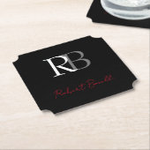 Gewoon Modern Zwart Rood Monogrammed Initialen Naa Kartonnen Onderzetters (Gekanteld)