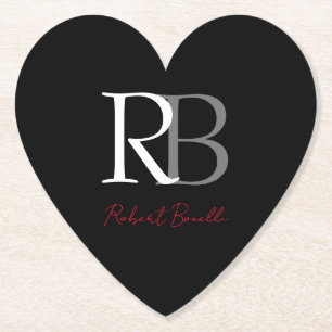 Gewoon Modern Zwart Rood Monogrammed Initialen Naa Kartonnen Onderzetters