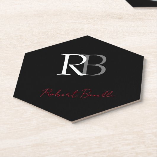 Gewoon Modern Zwart Rood Monogrammed Initialen Naa Kartonnen Onderzetters (Schuin)