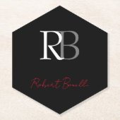 Gewoon Modern Zwart Rood Monogrammed Initialen Naa Kartonnen Onderzetters (Voorkant)