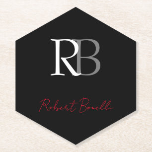 Gewoon Modern Zwart Rood Monogrammed Initialen Naa Kartonnen Onderzetters