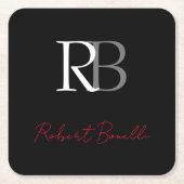 Gewoon Modern Zwart Rood Monogrammed Initialen Naa Kartonnen Onderzetters (Voorkant)