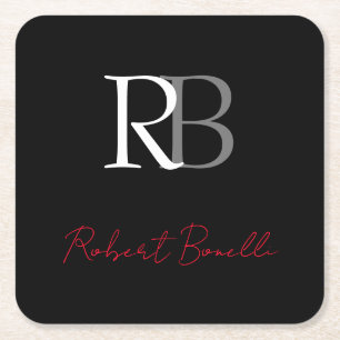 Gewoon Modern Zwart Rood Monogrammed Initialen Naa Kartonnen Onderzetters