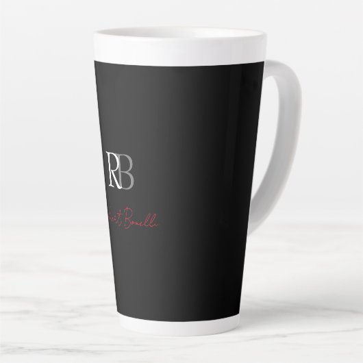 Gewoon Modern Zwart Rood Monogrammed Initialen Naa Latte Mok (Rechterhoek)