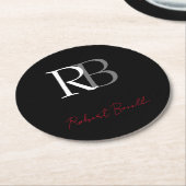 Gewoon Modern Zwart Rood Monogrammed Initialen Naa Ronde Kartonnen Onderzetter (Gebogen)