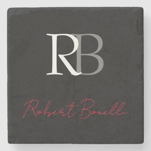 Gewoon Modern Zwart Rood Monogrammed Initialen Naa Stenen Onderzetter (Voorkant)