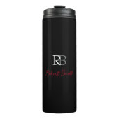 Gewoon Modern Zwart Rood Monogrammed Initialen Naa Thermosbeker (Voorkant)
