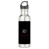 Gewoon Modern Zwart Rood Monogrammed Initialen Naa Waterfles (Voorkant)