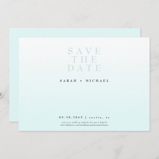 Gewoon moderne bruiloft ijs blauw verloop save the date (Voorkant / Achterkant)