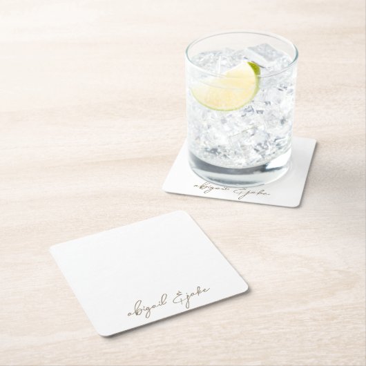 Gewoon moderne gouden script namen bruiloft kartonnen onderzetters (Insitu)