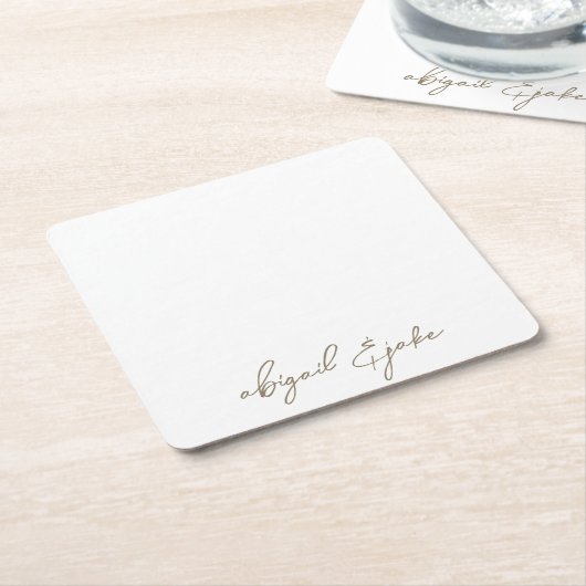 Gewoon moderne gouden script namen bruiloft kartonnen onderzetters (Schuin)