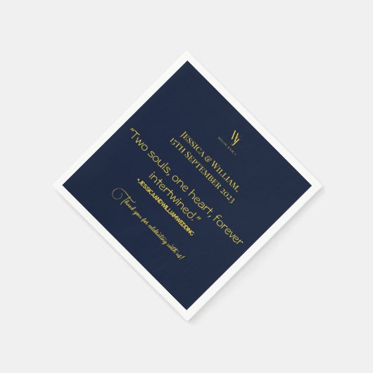 Gewoon moderne marine blauw en gouden bruiloft ser servet (Hoek)