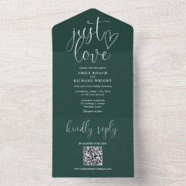 Gewoon moderne QR-code bruiloft smaragdgroene trou All In One Uitnodiging