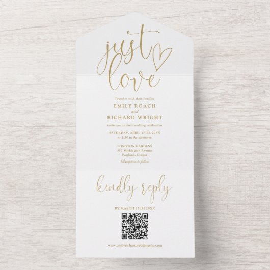 Gewoon moderne QR-code chic gouden trouw All In One Uitnodiging (Binnen)