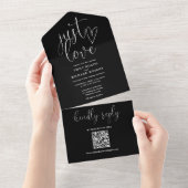 Gewoon moderne QR-code zwart-witte bruiloft houden All In One Uitnodiging (Afscheurbaar)