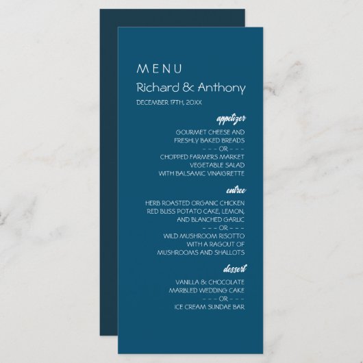 Gewoon moderne, trendy bruiloft menu (Voorkant / Achterkant)