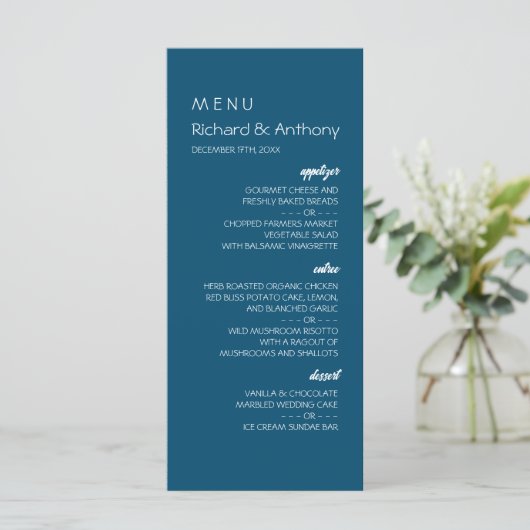 Gewoon moderne, trendy bruiloft menu (Staand voorkant)