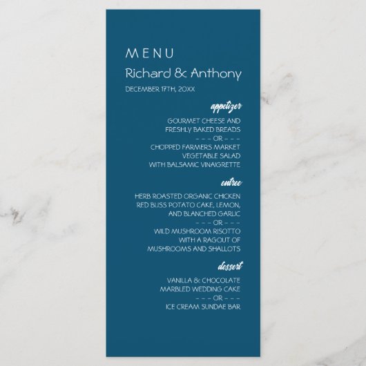 Gewoon moderne, trendy bruiloft menu (Voorkant)