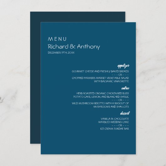 Gewoon moderne, trendy bruiloft menu (Voorkant / Achterkant)