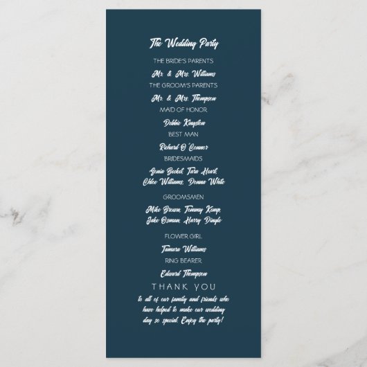 Gewoon moderne, trendy bruiloft programmakaart (Achterkant)