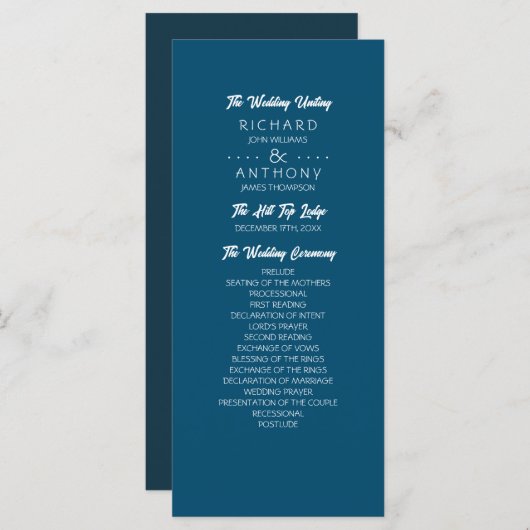 Gewoon moderne, trendy bruiloft programmakaart (Voorkant / Achterkant)