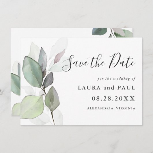 Gewoon mooi botanisch groen sparen de datum save the date (Voorkant / Achterkant)