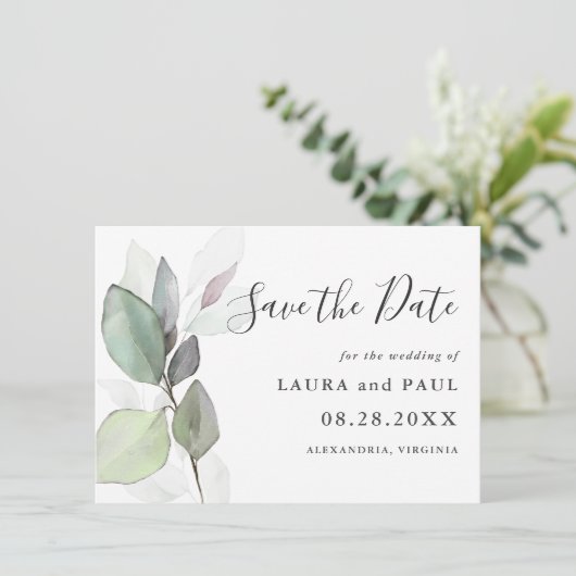 Gewoon mooi botanisch groen sparen de datum save the date (Staand voorkant)