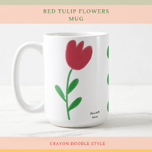 Gewoon mooie rode tulpen bloemen over wit koffiemok