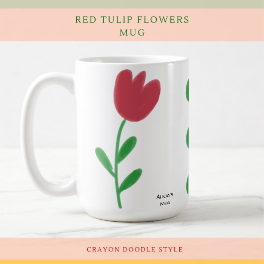 Gewoon mooie rode tulpen bloemen over wit koffiemok