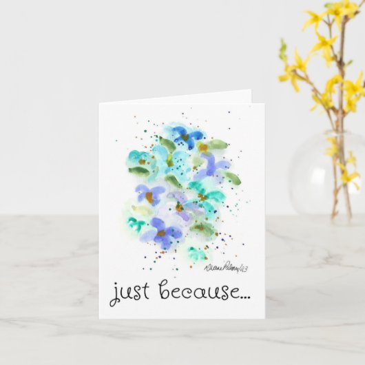 Gewoon omdat, Blue Waterverf Flowers Art Kaart (Gele Bloem)