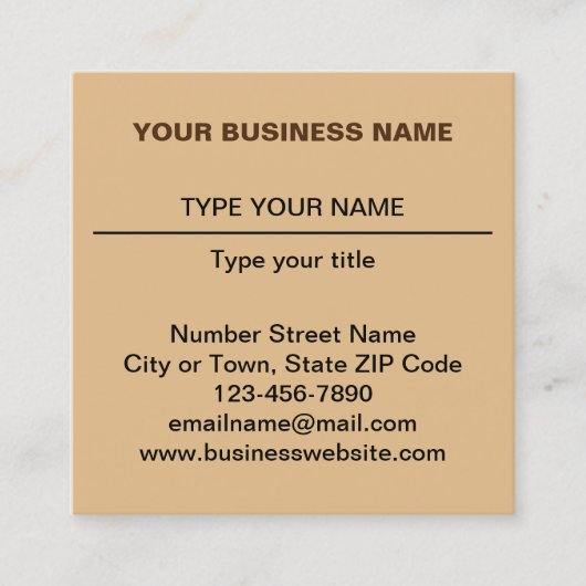 Gewoon ontwerp op de voorkant van licht bruin vierkante visitekaartje (Voorkant)