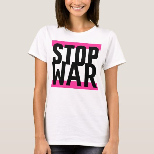 Gewoon ontwerp "strepen roze STOP WAR" T-shirt (Voorkant)