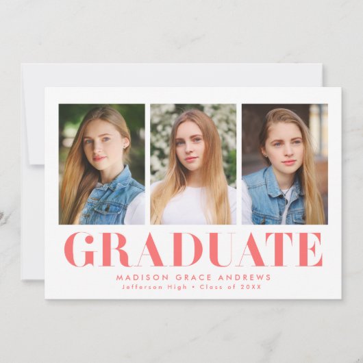 Gewoon oud koraal 3 Foto Afstuderen Aankondiging (Voorkant)