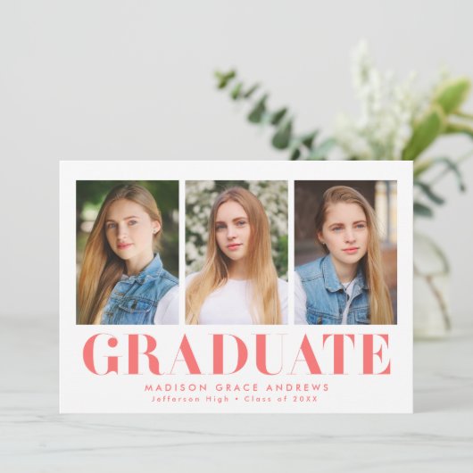 Gewoon oud koraal 3 Foto Afstuderen Aankondiging (Staand voorkant)